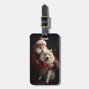 Étiquette À Bagage Samoyède avec le Père Noël Fête de Noël
