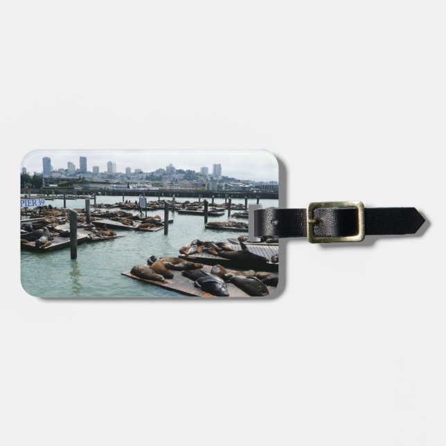 Étiquette À Bagage San Francisco et Pier 39 Sea Lions City Skyline (Devant horizontal)