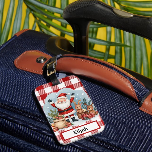 Étiquette À Bagage Santa Claus Holiday Gingham Red Christmas ID  (Insitu Rectoal 1)