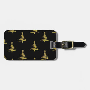 Étiquette À Bagage Sapins de Noël Or sur Fond Noir