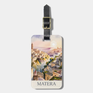 Étiquette À Bagage Sassi di Matera Voyage Italie Ville Grotte Aquarel