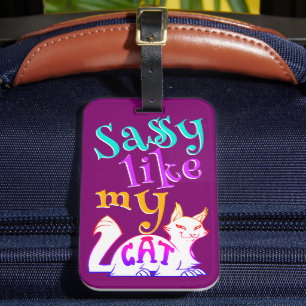 Étiquette À Bagage Sassy comme mon chat mignon Texte fuchsia néon acc