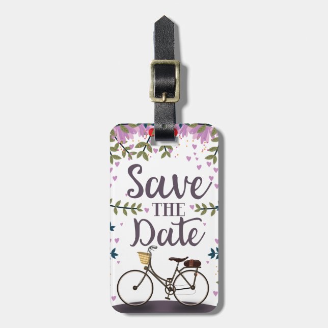 Étiquette À Bagage Sauver la date vélo vintage (Devant Vertical)