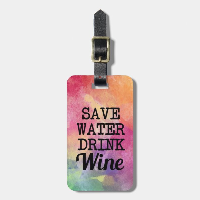 Étiquette À Bagage Sauvez de l'eau Boire du vin Aquarelle drôle (Devant Vertical)