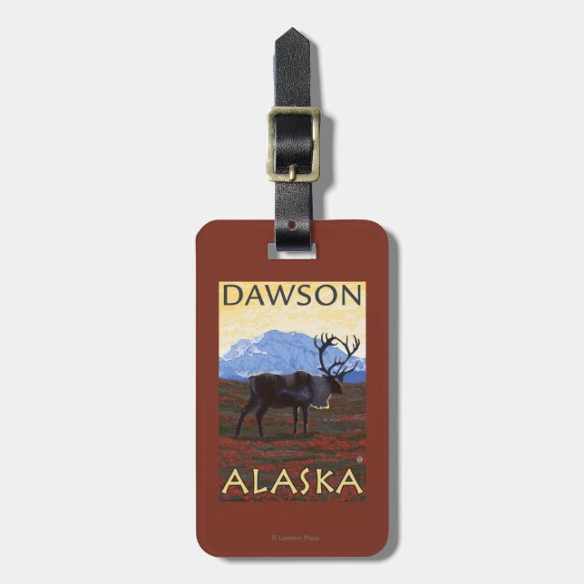 Étiquette À Bagage Scène de caribou - Dawson, Alaska (Devant Vertical)
