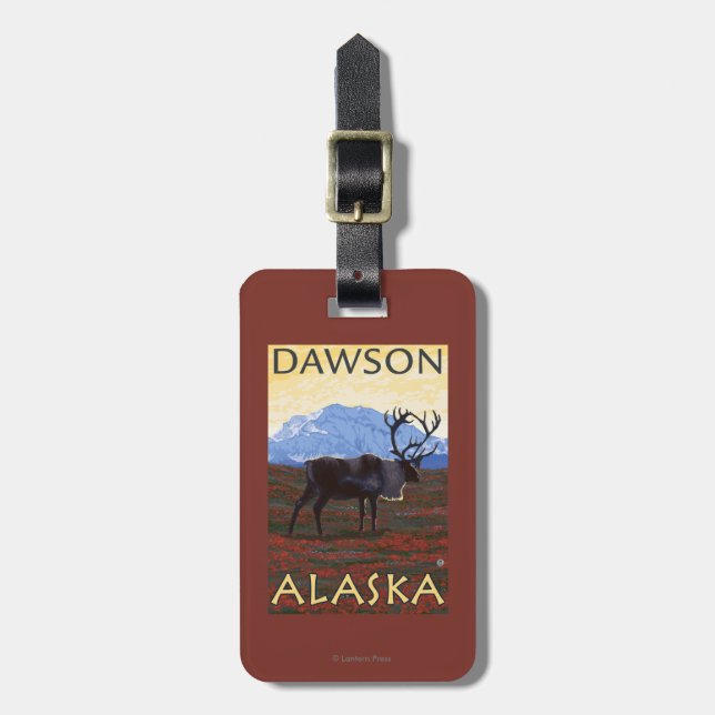 Étiquette À Bagage Scène de caribou - Dawson, Alaska (Devant Vertical)
