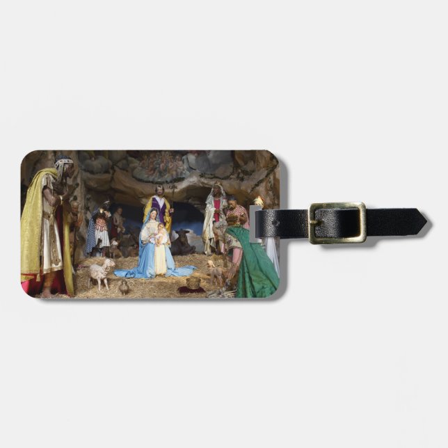 Étiquette À Bagage Scène de la Nativité de Noël antique (Devant horizontal)