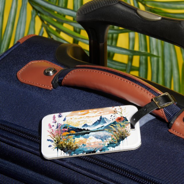 Étiquette À Bagage Scène de montagne à l'aquarelle (Insitu Rectoal 3)