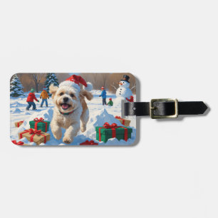 Étiquette À Bagage Scène de neige festive de Noël Bichon Frise