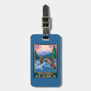 Étiquette À Bagage Scène de pêche de mouche - Wrangell, Alaska