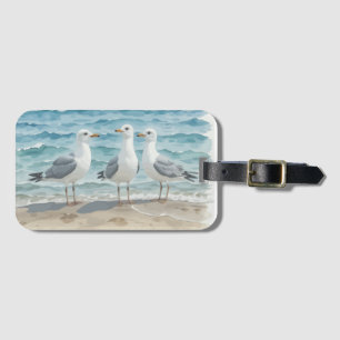Étiquette À Bagage Scène de plage estivale Océan Plage Eau Mouettes 