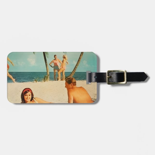 Étiquette À Bagage Scène de plage vintage (Devant horizontal)