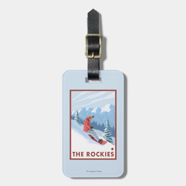 Étiquette À Bagage Scène de surfeur - les Rocheuses (Devant Vertical)