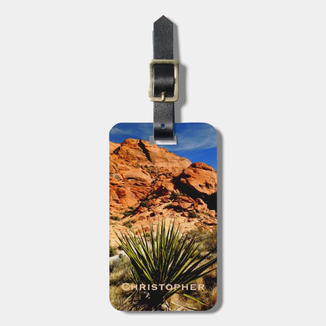 Étiquette À Bagage Scène du désert avec sac sud-ouest Yucca (Devant Vertical)