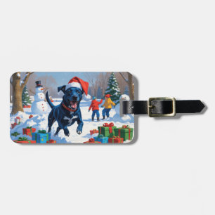 Étiquette À Bagage Scène festive de Noël avec Blue Heeler dans la nei