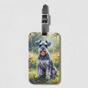 Étiquette À Bagage Schnauzer dans une prairie de fleurs sauvages
