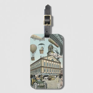 Étiquette À Bagage Science-fiction vintage, ville steampunk victorien