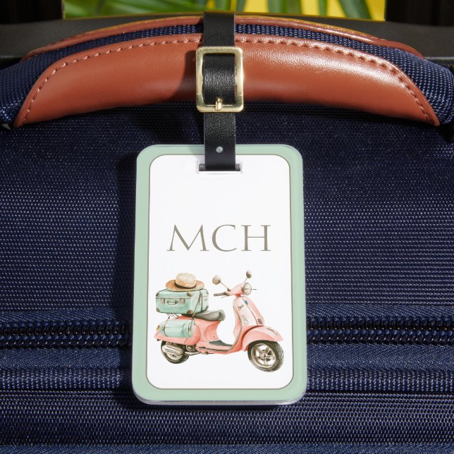 Étiquette À Bagage Scooter côtier rose et aqua mignon (Insitu Rectoal 2)