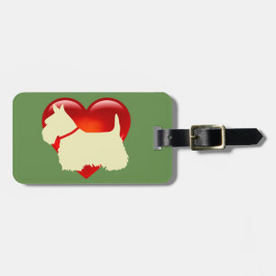 Étiquette À Bagage Scottish Terrier chien, coeur rouge, arc, zazzle v