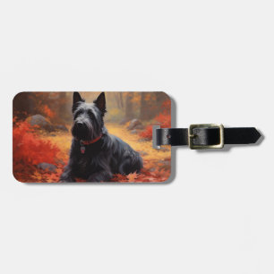 Étiquette À Bagage Scottish Terrier dans les feuilles d'automne qui t