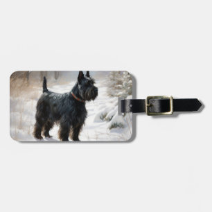 Étiquette À Bagage Scottish Terrier Laisser Il Neige Noël