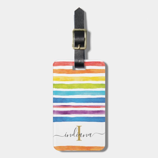 Étiquette À Bagage Script de bande d'aquarelle personnalisé (Devant Vertical)