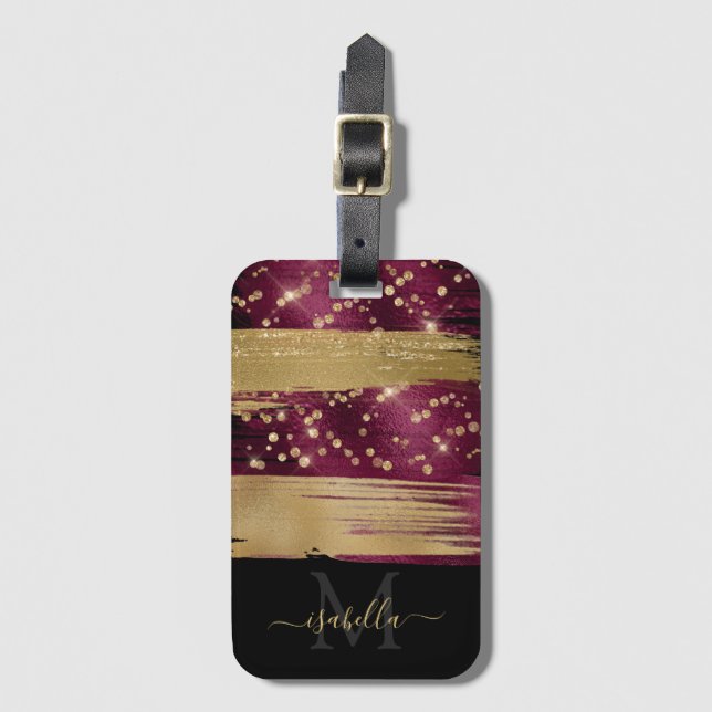 Étiquette À Bagage Script de Parties scintillant or de Bourgogne Mono (Devant Vertical)