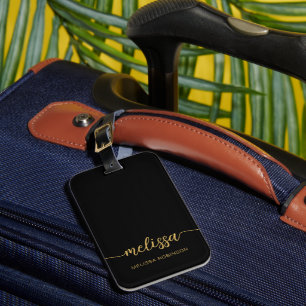 Étiquette À Bagage Script de signature de nom de monogramme or noir f