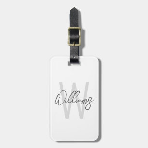 Étiquette À Bagage Script moderne Monogramme personnalisé et nom