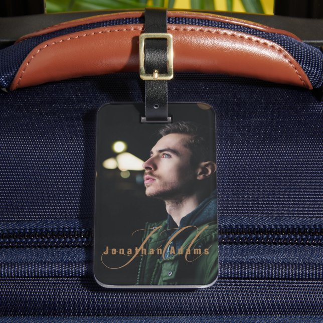 Étiquette À Bagage Script moderne Monogramme photo complète (Insitu Rectoal 2)