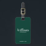 Étiquette À Bagage Script moderne Salons personnalisés<br><div class="desc">Script moderne Boutique de bagage personnalisées Groomsmen avec nom de marionnettiste personnalisé en blanc style de police de script moderne avec titre et date de mariage dans style de police sans serif moderne sur arrière - plan vert émeraude. Aussi parfait pour Maid of Honor, Flower Girl, Mother of the Bride,...</div>