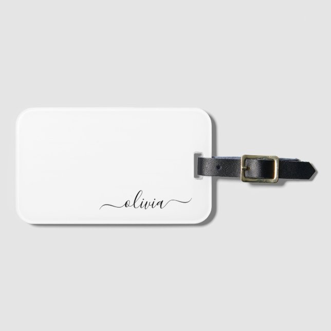 Étiquette À Bagage Script Monogramme Nom Moderne Fille Noir (Devant Horizontal)