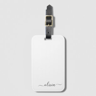 Étiquette À Bagage Script Monogramme Nom Moderne Fille Noir Blanc