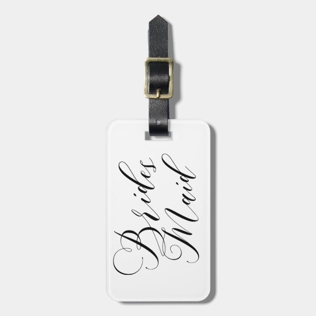 ÉTIQUETTE À BAGAGE SCRIPT NOIR ÉLÉGANT FLOWING BRIDESMAID (Devant Vertical)
