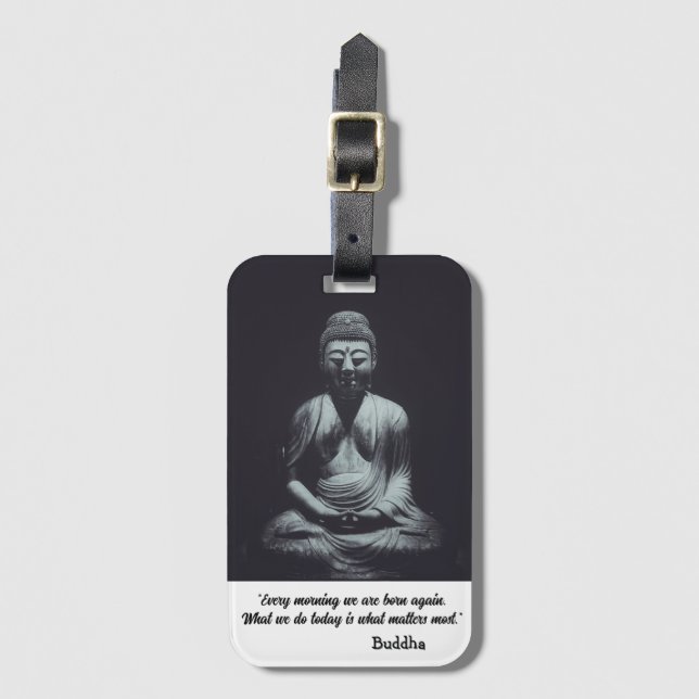 Étiquette À Bagage Sculpture de Bouddha noir et blanc avec citation (Devant Vertical)