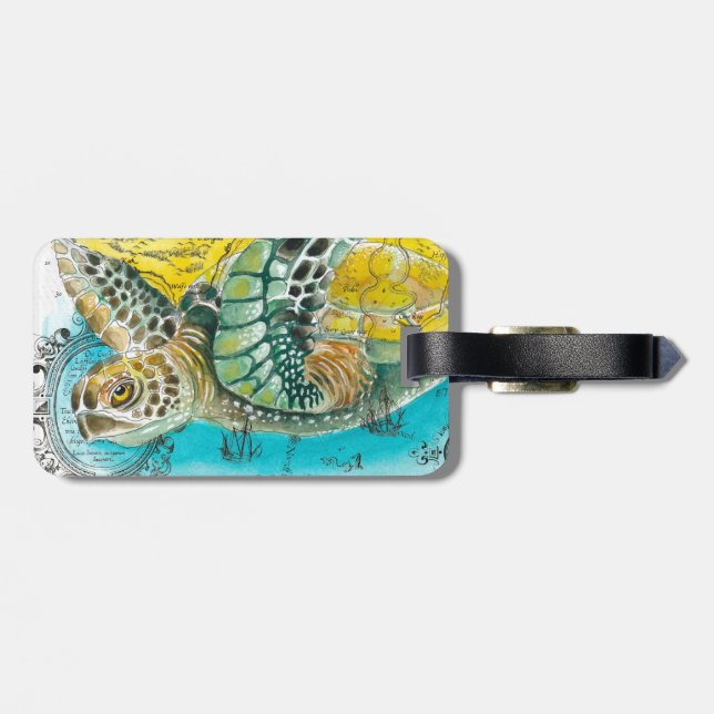 Étiquette À Bagage Sea Turtle Watercolor (Dos horizontal)