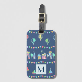 Étiquette À Bagage Seaside Town Sail Boats and Bunting Monogram