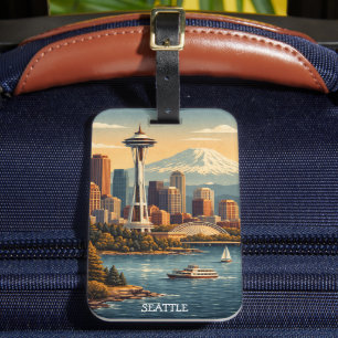 Étiquette À Bagage Seattle, Washington Skyline de voyage vintage