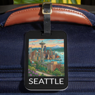 Étiquette À Bagage Seattle, Washington Vue de ville de voyage vintage