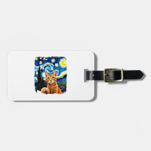 Étiquette À Bagage Selfie de chat orange La nuit étoilée Maman chat A