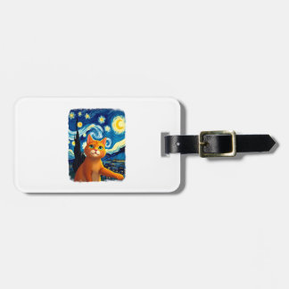 Étiquette À Bagage Selfie de chat orange La nuit étoilée Maman chat A