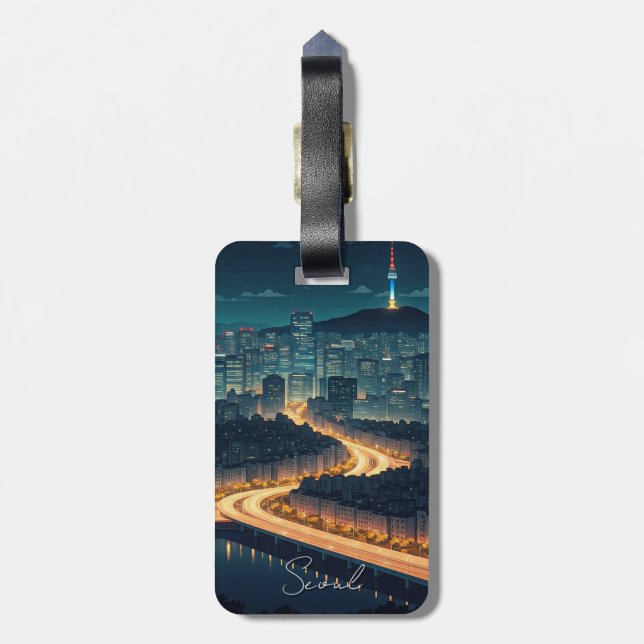 Étiquette À Bagage Séoul Corée du Sud Vue nocturne (Dos Vertical)