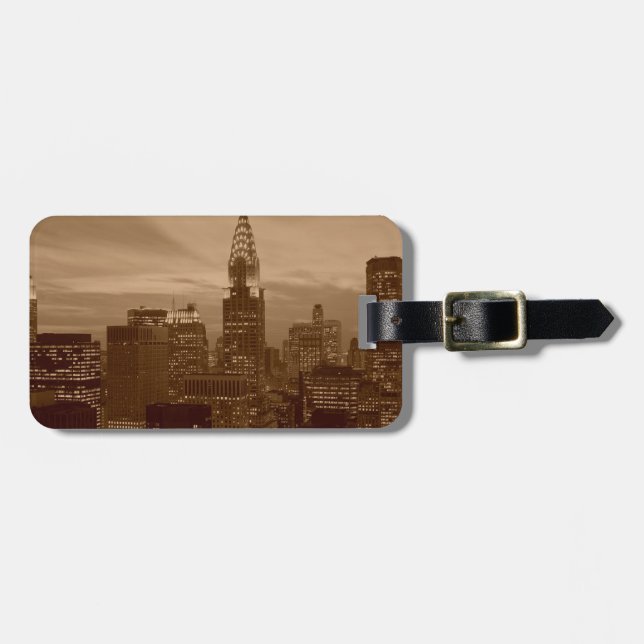 Étiquette À Bagage Sepia Tone New York (Devant horizontal)