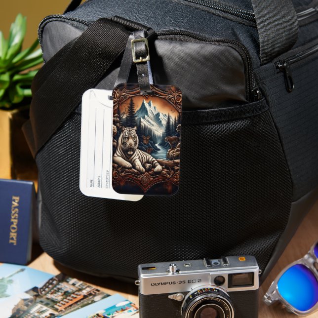 Étiquette À Bagage Sérénité blanche du tigre (Recto & Verso)