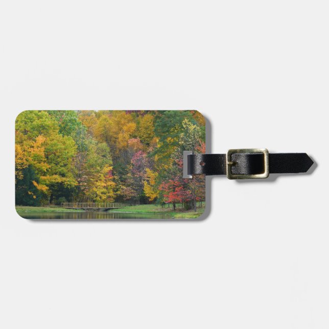 Étiquette À Bagage Seven Springs Fall Bridge II Autumn Paysage (Devant horizontal)