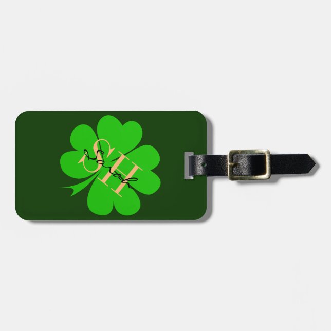 Étiquette À Bagage Shamrock & Lucky Clover feuille monogrammed / Irla (Devant horizontal)
