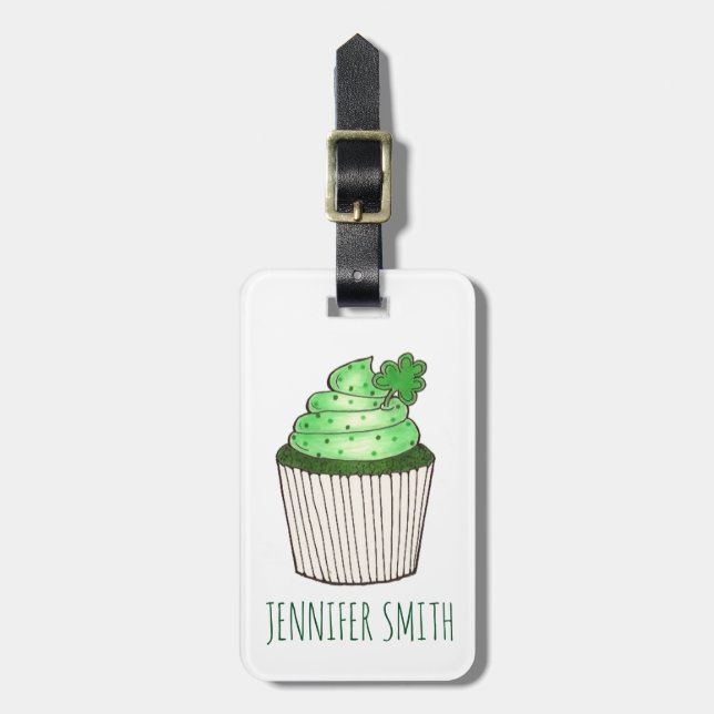 Étiquette À Bagage Shamrock vert Cupcake St. Patrick's Day (Devant Vertical)