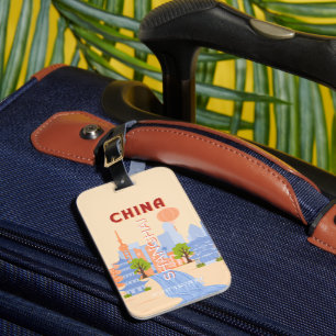 Étiquette À Bagage Shanghai Chine Rétro Pastel Art de Voyage