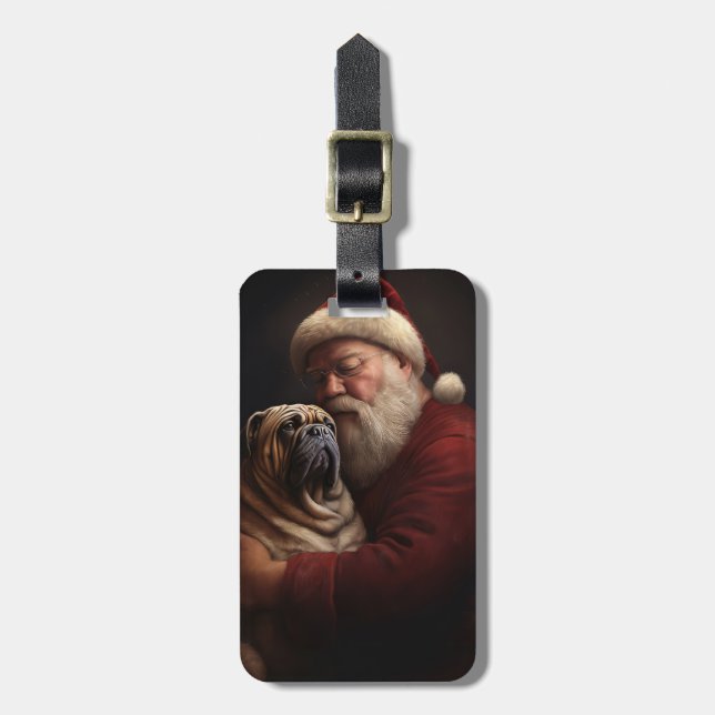 Étiquette À Bagage Shar Pei avec Noël Festif du Père Noël (Devant Vertical)