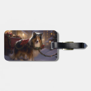 Étiquette À Bagage Sheltie Saison des Fêtes de Noël